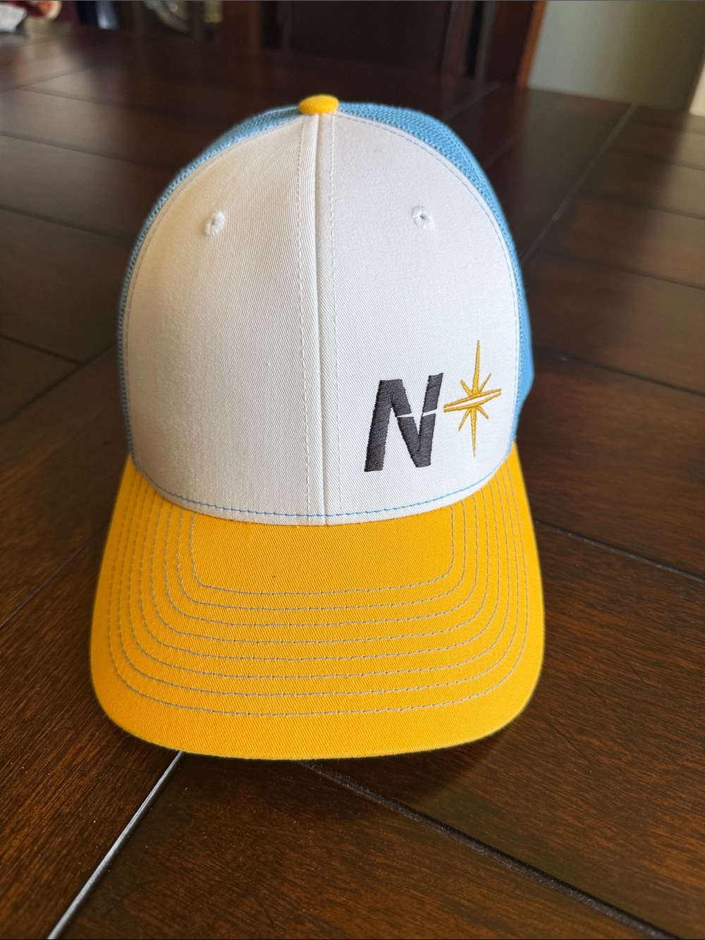 Men's Trucker Hat with Yellow Brim and White Front